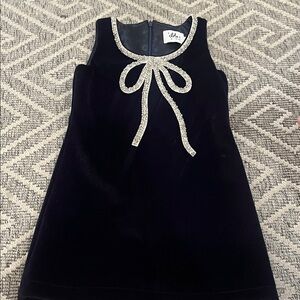 Lola + The Boys Black Velvet Dress with Silver Bow